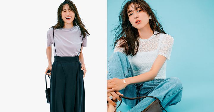 レースの白Tシャツとベロア素材のTシャツ