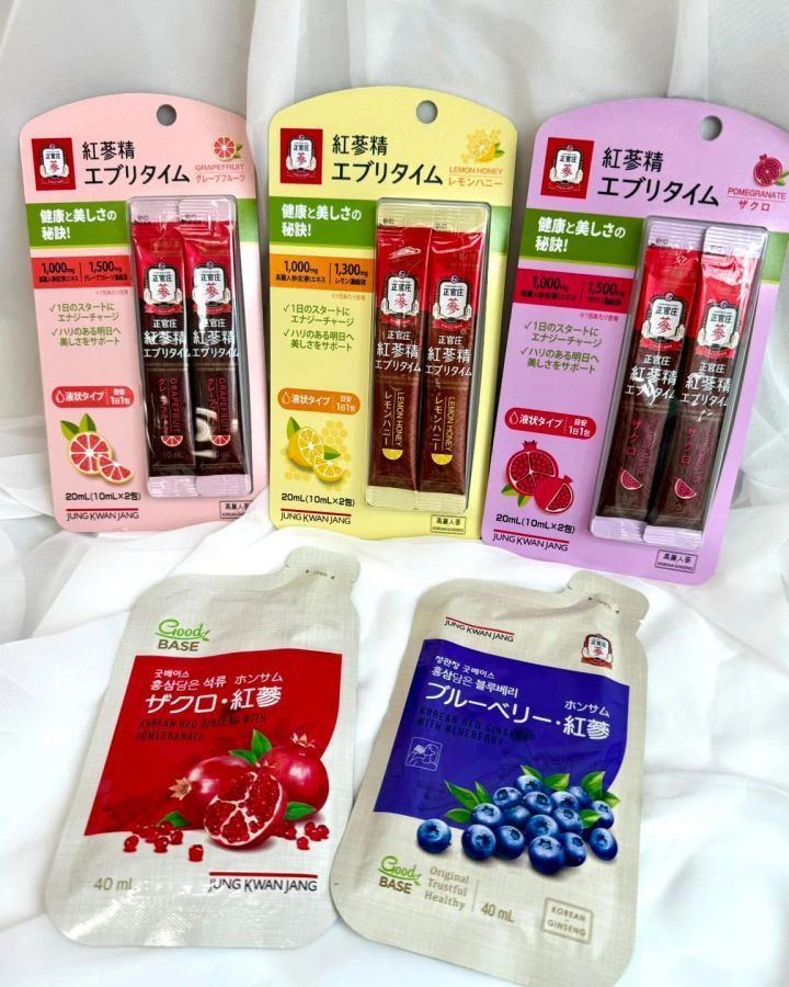 正官庄 紅参精エブリタイム グレープフルーツ／レモンハニー／ザクロ、正官庄 ザクロ・紅参（ホンサム）／ブルーベリー・紅参（ホンサム）