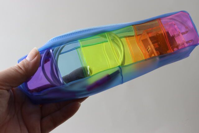 レインボービニールポーチ（長方形） ガジェット収納
