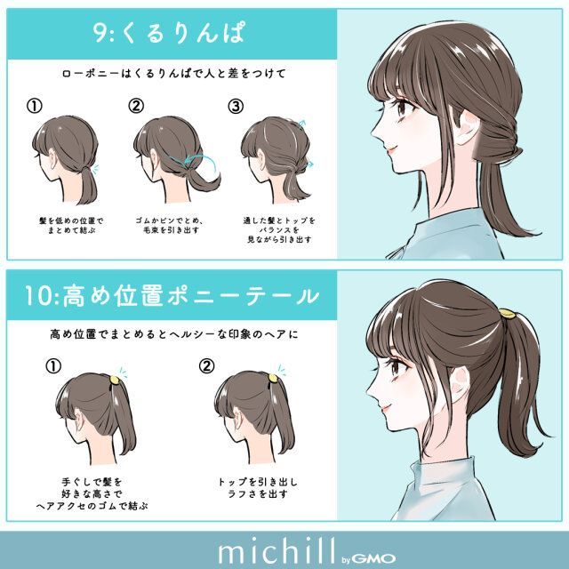 くるりんぱ 高め位置ポニーテール