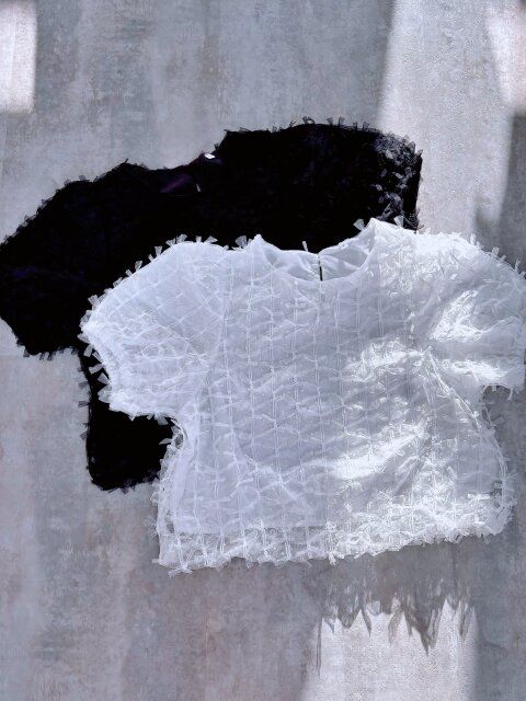 coca リボンチュールブラウス Black White