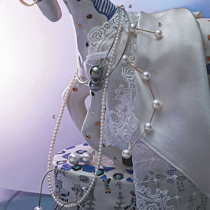 パールのネックレス、ブレスレット、ピアス