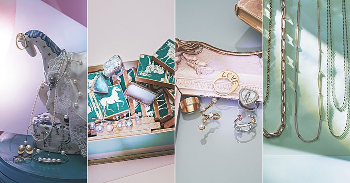 パール、色石、モチーフデザイン、チェーンネックレス