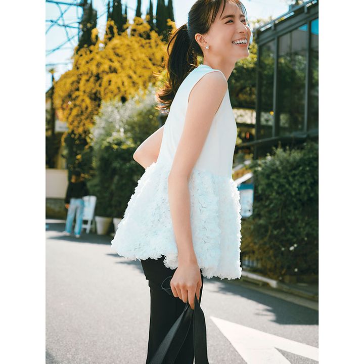 甘Tシャツコーデ、フリルカットソーコーデ