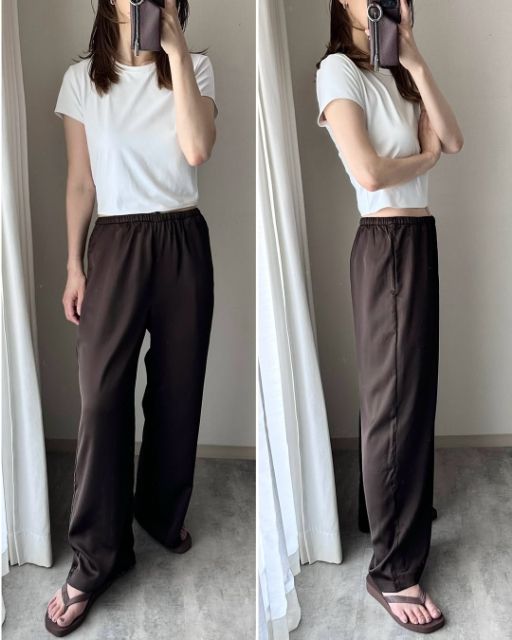 UNIQLOのサテンイージーパンツを着たコーデ