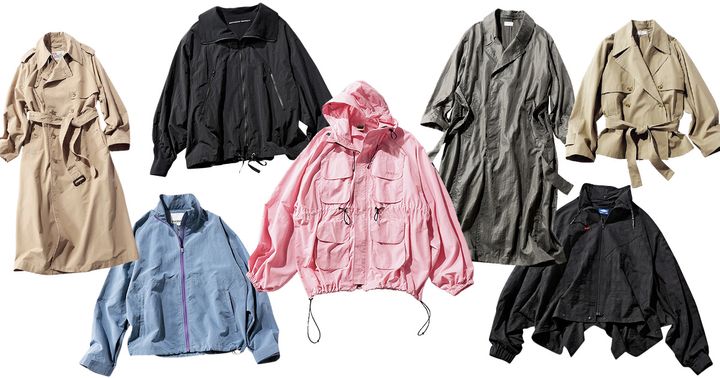晴雨兼用のトレンチコートやブルゾン