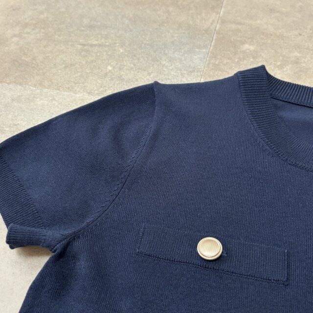 GU メタルボタンカーディガン（半袖）Q NAVY 目の詰まったニット地
