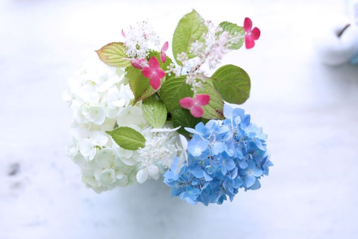 3種のアジサイのアレンジ