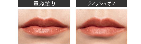 素の唇に血色なし（重ね塗り、ティッシュオフ）／ベルベット フィット リップ スティック 02