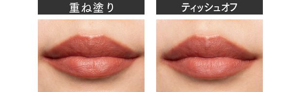 素の唇に血色あり（重ね塗り、ティッシュオフ）／ベルベット フィット リップ スティック 02