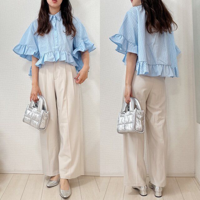 タックワイドパンツできれいめに
