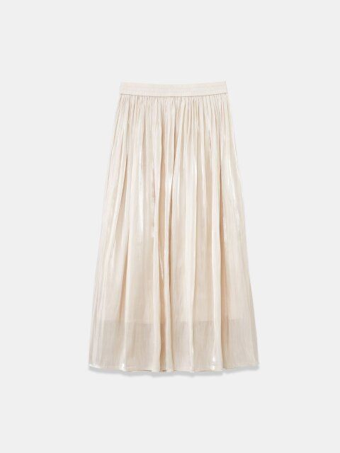 PLSTのメタリックサテンプリーツスカート