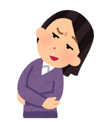 斜に構える人のイラスト（女性）