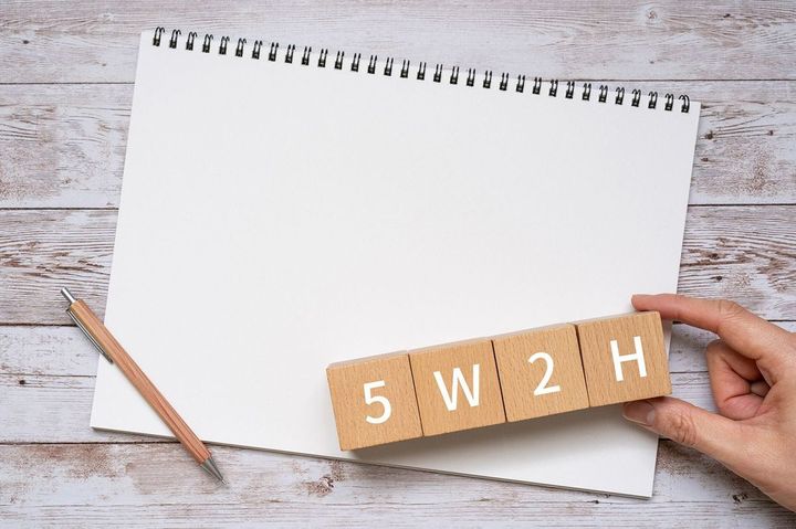 ノートと「5W2H」の文字