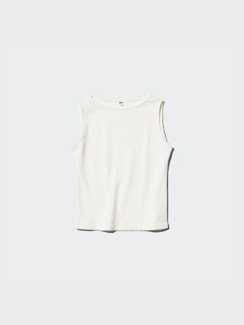 ユニクロのシャーリングボートネックTノースリーブ