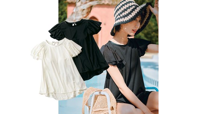 Tシャツ感覚の水着トップス,カップ付きトップス