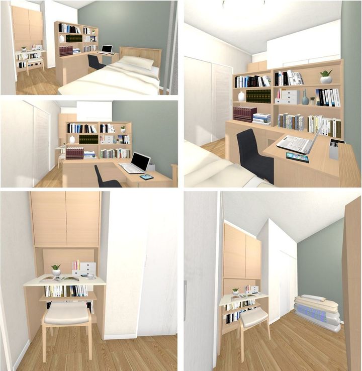 リフォーム後の旧・夫の個室の様子。間仕切り収納型書棚を設置し、2人分それぞれの個別スペースを作った