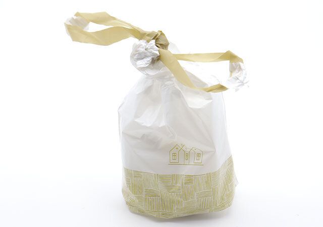 ダイソー 自立型卓上巾着ポリ袋（20枚、バイオマス25％） ミシン目 ヒモ 縛れる