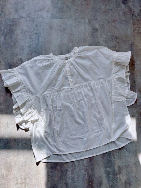 coca ガーゼ袖フリルブラウス WHITE