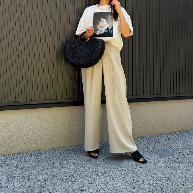 GUのドレープワイドパンツを着たコーデ