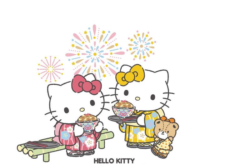 浴衣姿のハローキティとハローミミィ