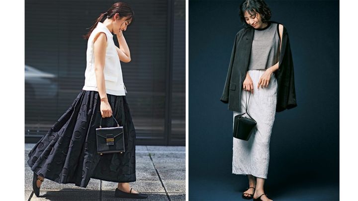 夏のスカートのオフィスカジュアルコーデ例