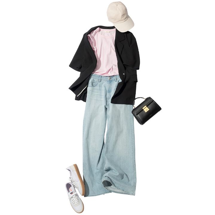 半袖ジャケットでデニム＆キャップコーデの真夏の仕事前送迎もクリア！