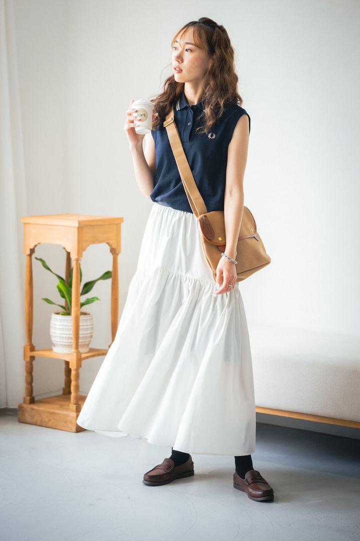 ポロシャツはノースリーブを選ぶと今っぽい！グッとシャープな印象に【FUDGE FRIEND おしゃれさんの毎日コーディネート vol.550｜UMI】