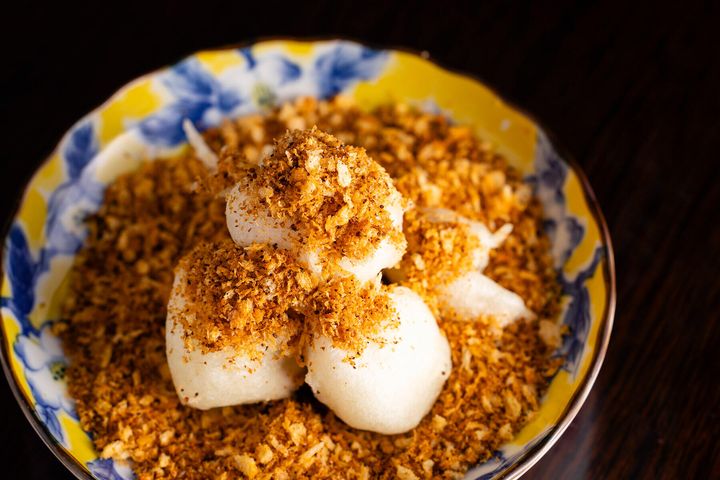 13品目「ゴマフグの白子揚げ 香港漁師風炒め」