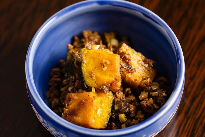 5品目「かぼちゃの四川風炒め」。
