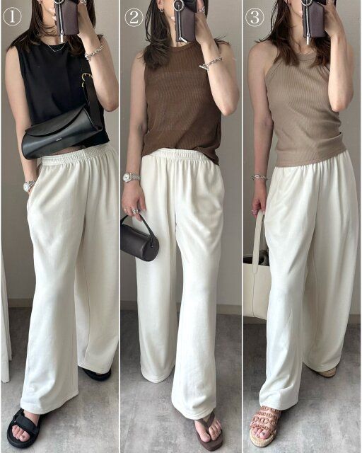 ユニクロのスウェットワイドパンツコーデ1