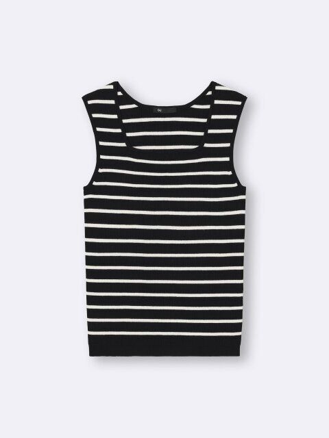 リブニットボーダースクエアネックタンクトップ
