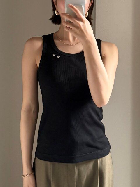 ユニクロ T4TANK／リブタンクトップ BLACK Sサイズ着用