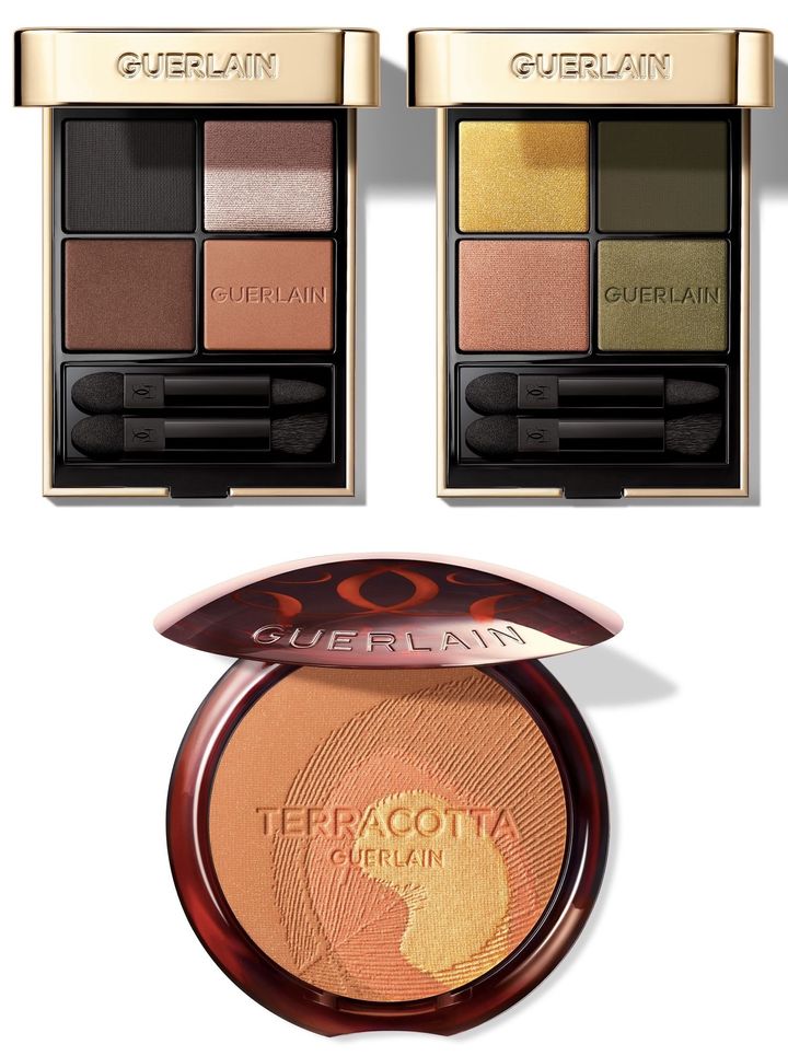 〈上左から〉オンブル ジェ 131、870 各￥10,780（7月10日より公式オンラインブティック先行、7月15日より全国発売） 〈下〉テラコッタ ブロンジング パウダー ピーコック ￥9,130（7月10日より公式オンラインブティック限定発売）