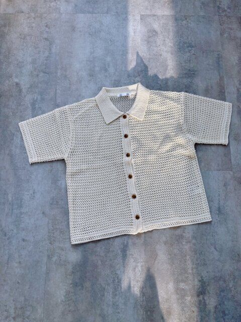 GU 透かし編みニットシャツ（半袖） NATURAL