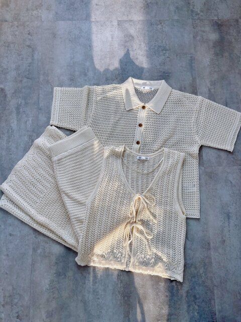 GU 透かし編みニットジレ シャツ（半袖） スカート NATURAL