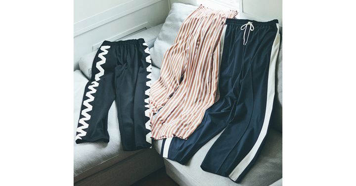 ヘリンドットサイのサイドデザインパンツとルサナのストライプパンツとミラオーウェンのラインパンツ