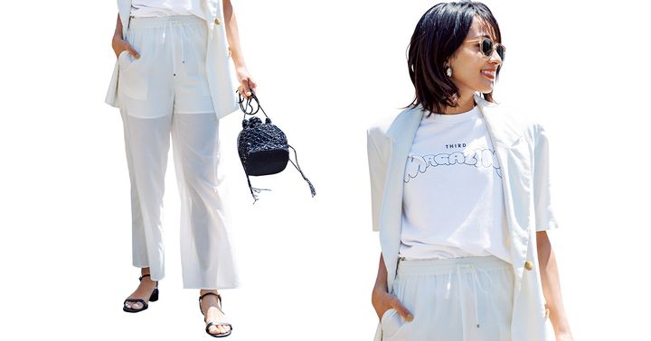 シアーパンツで全身白コーデ