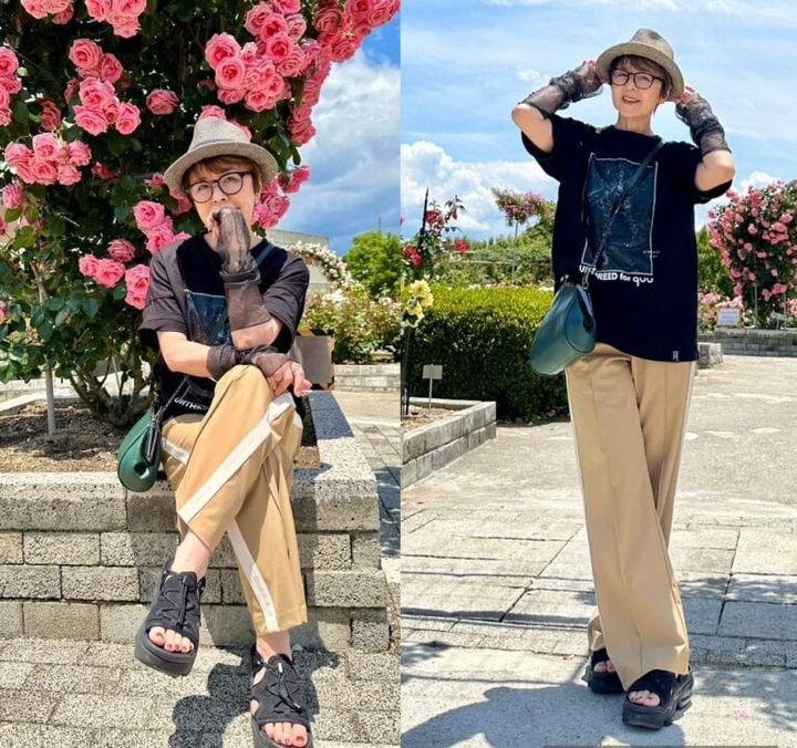 Tシャツ、バッグ／SHEIN パンツ／ユニクロ 帽子／ICHIYON PLUS サンダル／NIKE