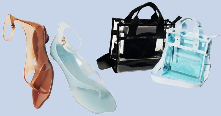 クロエのブラウンとブルーのジェリーサンダルとレスポートサックのブラックとブルーのPVCトート