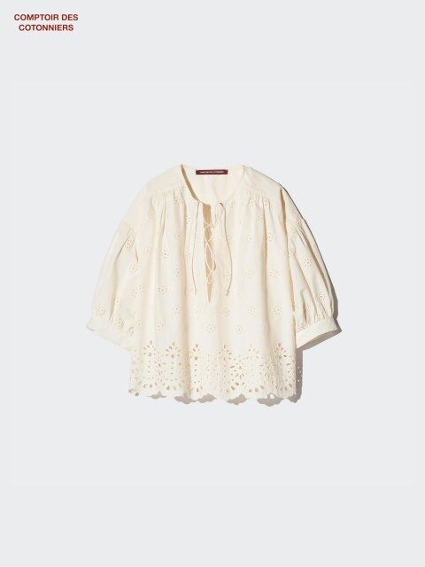 2025夏ユニクロおすすめコットンエンブロイダリーブラウス