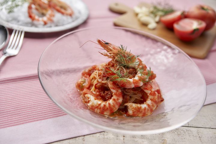鹿児島県産「車海老の冷製カッペリーニ ～真夏の冷製アラビアータ～」
