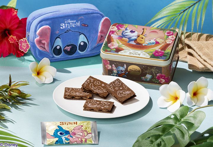 スティッチ／マカダミアチョコレートサンド スペシャル缶(12枚入)スクエアポーチセット02