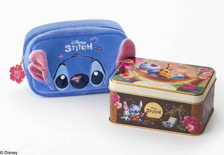 スティッチ／マカダミアチョコレートサンド スペシャル缶(12枚入)スクエアポーチセット