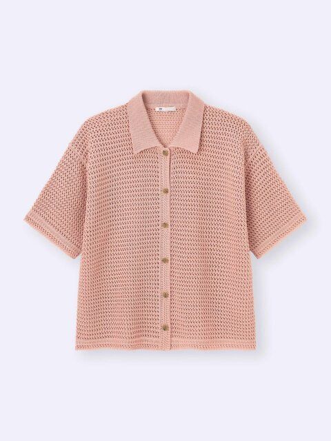 透かし編みニットシャツ半袖