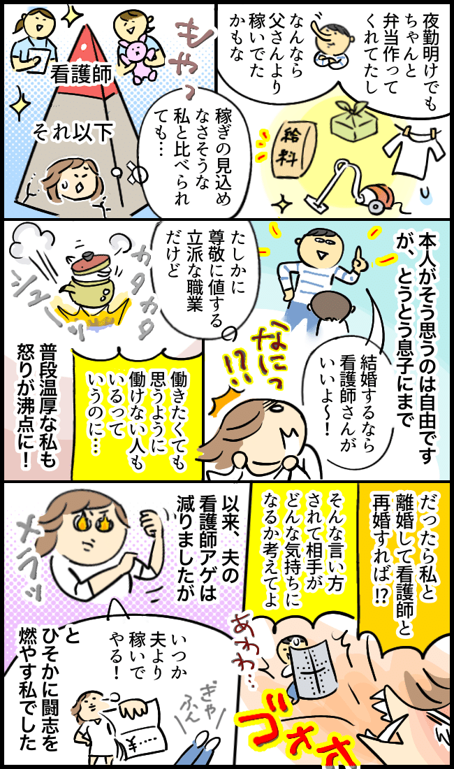 看護師を過剰に持ち上げる夫