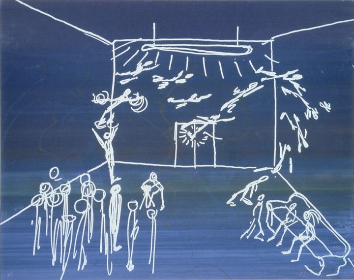 ジョナサン ボロフスキー《私は夢みた・・・》 1983年 紙にアクリル絵具、シルクスクリーン 196.5 x 248cm ©Jonathan Borofsky