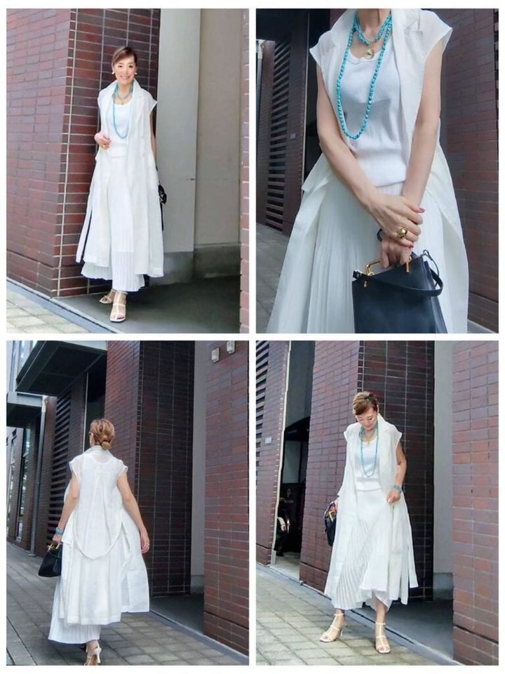 麻シアーロングジレ／ロビンズ ネックレス／SHEIN