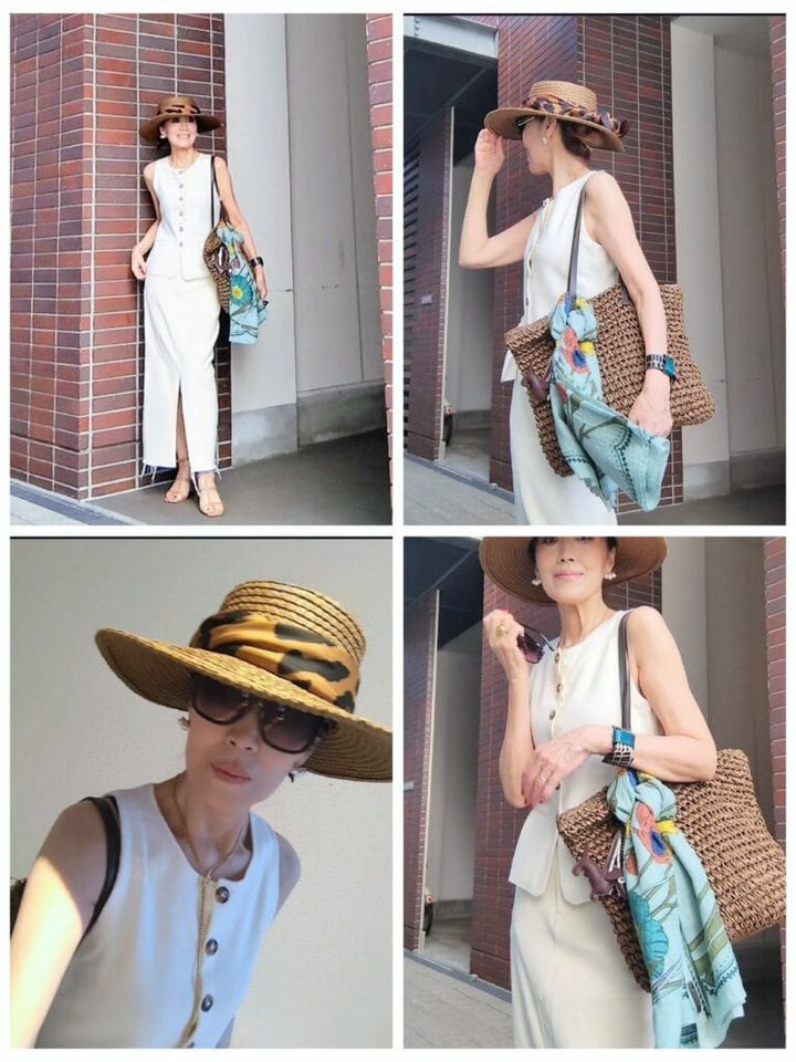 ハット／GU ニットジレ／H&M デニムスカート／AP RETRO バッグ／楽天ルーム