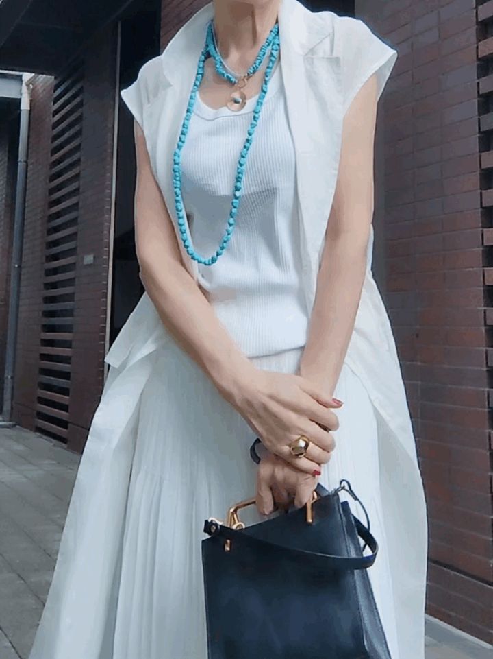 麻シアーロングジレ／ロビンズ ネックレス／SHEIN